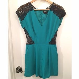 Bebe Teal V Neck Romper