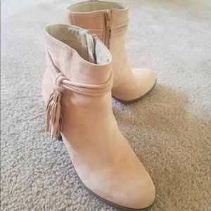 Faux suede tassel booties