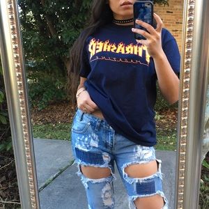 Rihanna Thrasher Flame Tee Navy