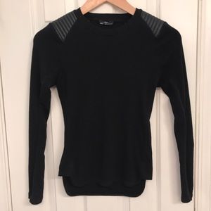 Long Sleeved Shirt with Faux Leather Shoulders