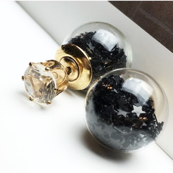 Black Star Confetti Double Earrings: Sale!