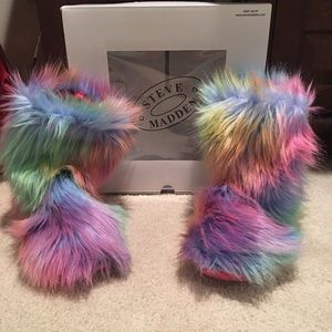 Steve Madden "Snaglezz" Rainbow Fur Boots