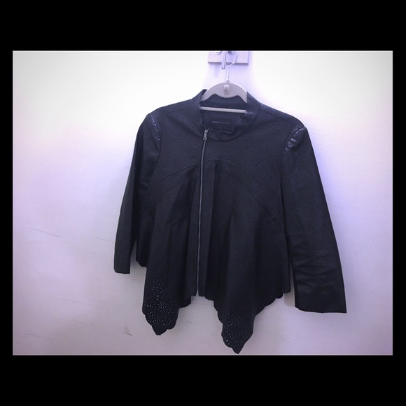 Leather cropped back jacket