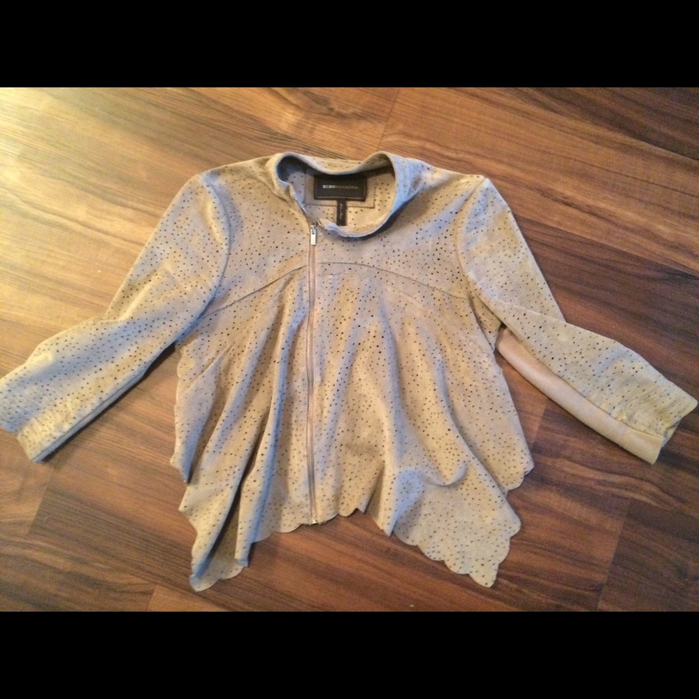 Vintage perforated jacket in tan by BCBG Maxazria