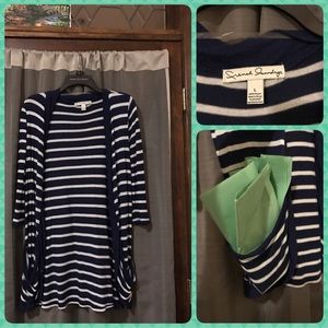 Navy Blue & White Cardigan