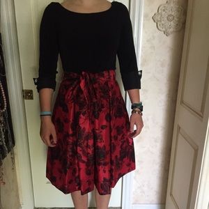 Red and black floral dress