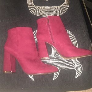 Red suede booties