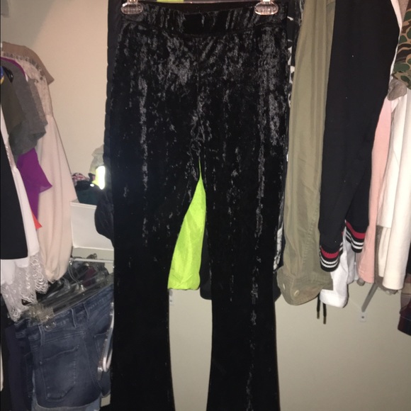 Black velvet wide leg pants