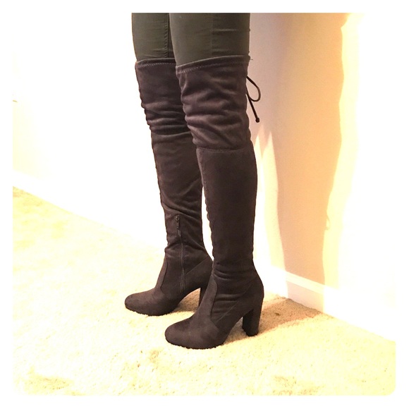 Over the knee dark gray boots faux suede