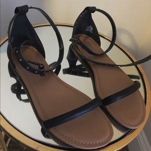 Black Ankle Strap Flat Sandals