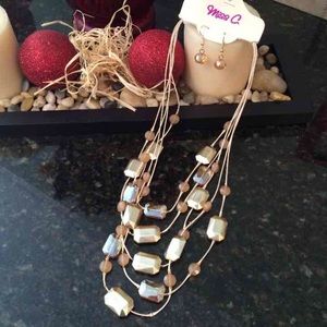 Gold copper tone fashion necklace and earring set