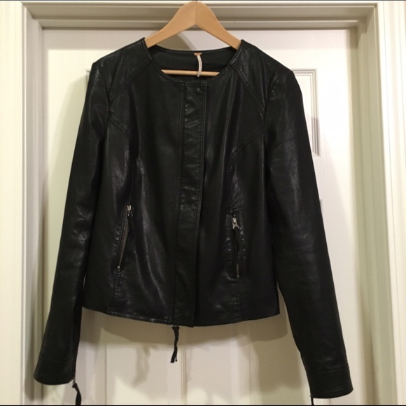 Free People Jackets & Blazers - Free People Vegan Leather/Lace Moto Jacket SZ 12
