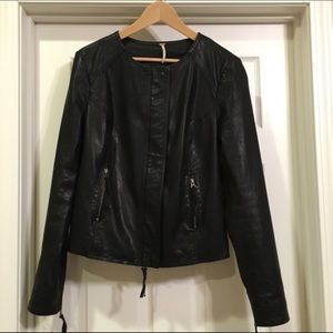 Free People Vegan Leather/Lace Moto Jacket SZ 12