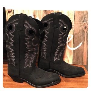 Black Cowboy boots with white stitching.