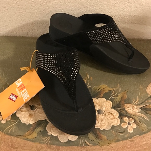 "FitFlop" Flare Black Suede Toe-Thong