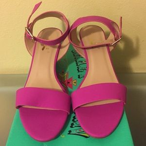 Fuchsia Wooden Wedge Sandals