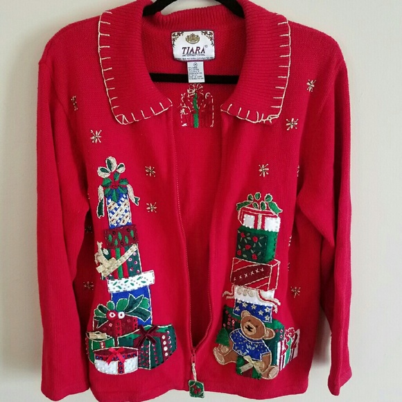 Tiara (Ugly?) Christmas Sweater with zipper Size M