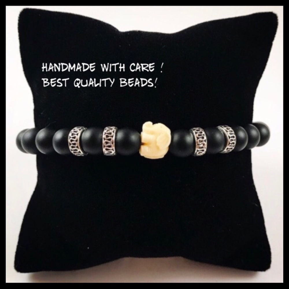 Men or women onyx gemstones beads & white elephant