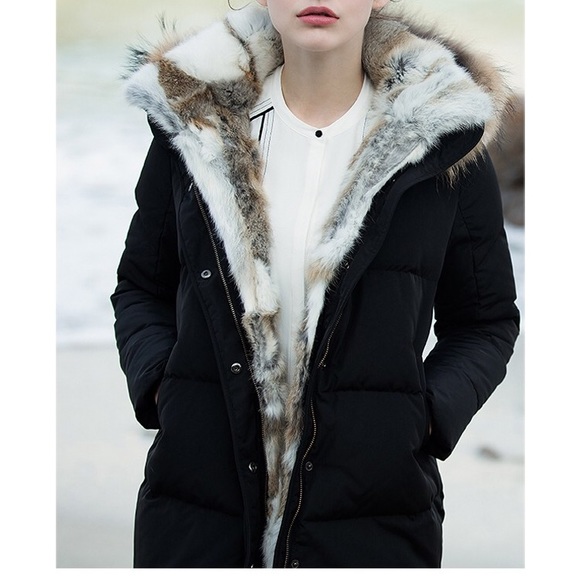 Real rabbit fur down parka coat - Picture 2 of 4