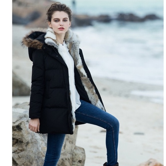 Real rabbit fur down parka coat - Picture 3 of 4