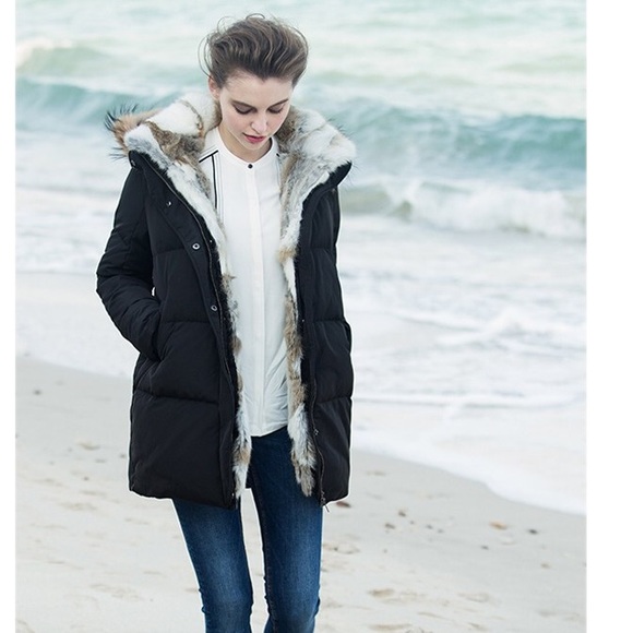 Real rabbit fur down parka coat - Picture 4 of 4