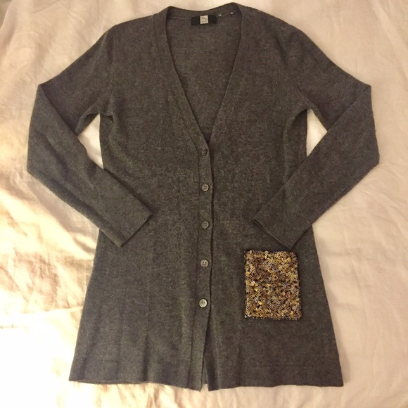Saks 100% Cashmere Cardigan w/ Glam Pocket - Picture 1 of 4