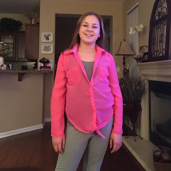 Pink sheer button down top