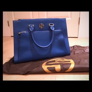 Segolene En Cuir "Dazzling Blue" satchel