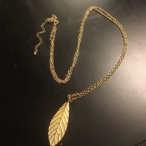 Long gold leaf necklace