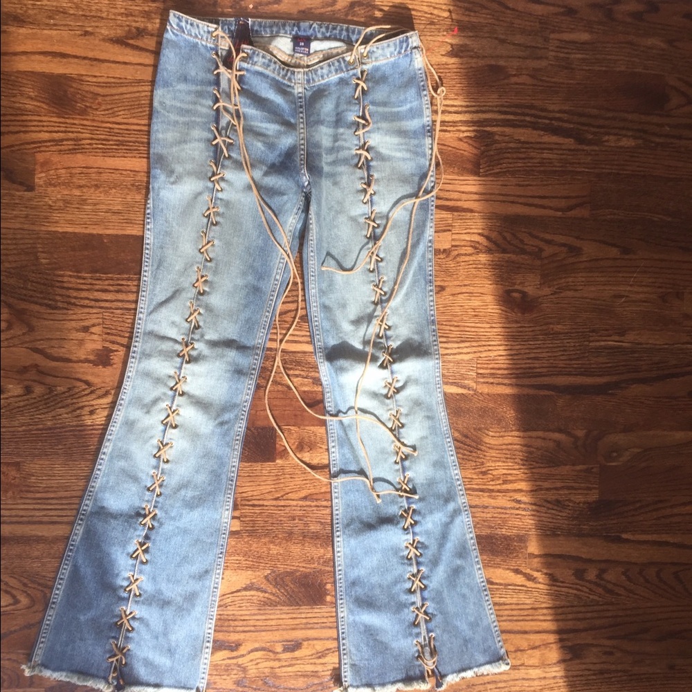Vintage lace up flare jeans