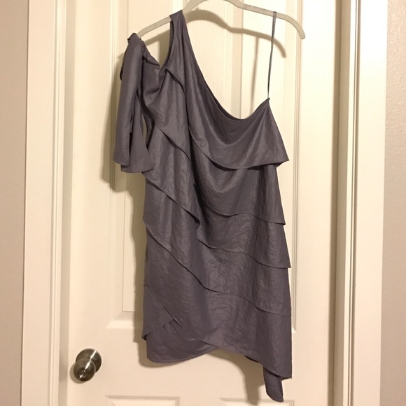 BCBG Maxazria one shoulder silver/blue petal dress