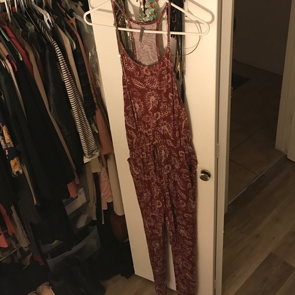 Maroon with tan design full length jumpsuit SM
