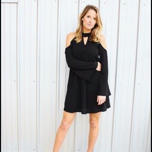 Black High Neck Cold Shoulder Dress