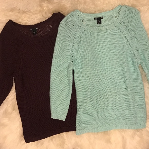 H&M Crochet Knit Sweaters x2 Mint & Maroon S/M