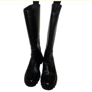 Prada Black Leather Combat Boot Thick Rubber Sole