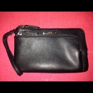Nine West Black leather 2 zipper clutch/wristlet