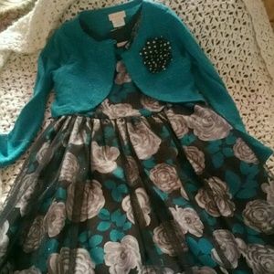 CLEMENTINE DRESS Black w Roses Sparkle Shrug