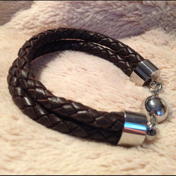 STEEL BY DESIGN Jewelry - NEW! STAINLESS STEEL BROWN BRAID LEATHER BRACELET