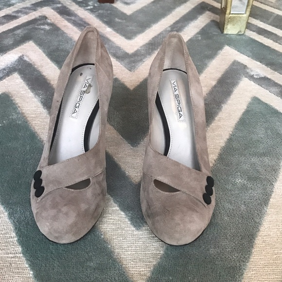 High nude suede heels