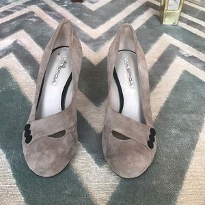 High nude suede heels