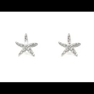 Clear Crystal silver starfish earrings.