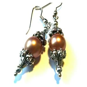 Bronze Pearl Dangle Earrings