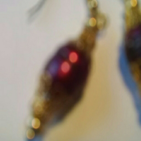 Red Freshwater Pearl Earrings with Gold Accents - Picture 2 of 3
