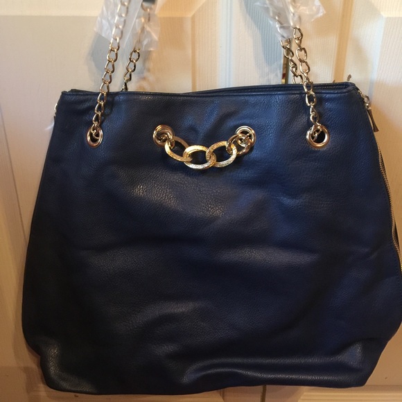 Navy/green color block leather purse