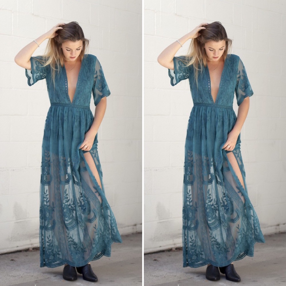 Teal Lace Maxi Romper