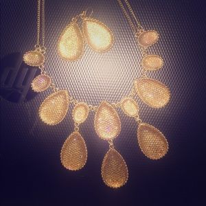 Formal gold hanging necklace & earring set