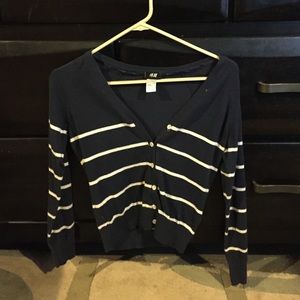 H&M navy blue and white stipe cardigan.