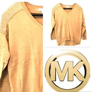Michael Kors Gold Rhinestone Long Sleeve Top.