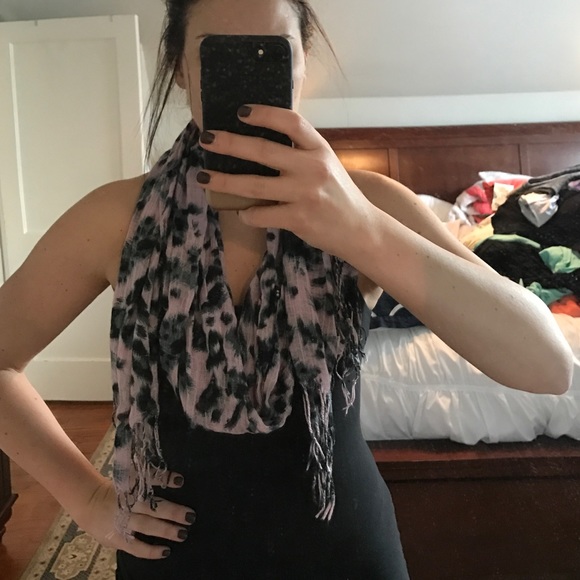 Pink, grey and black leopard print scarf