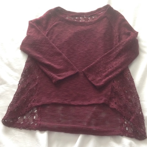 Maroon top with knit lace detail